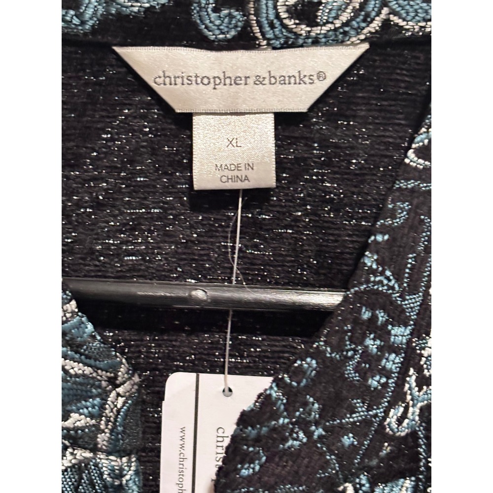 New Christopher & Banks Paisley Jacquard Jacket Blue Metallic black XL Luxury - Picture 7 of 9